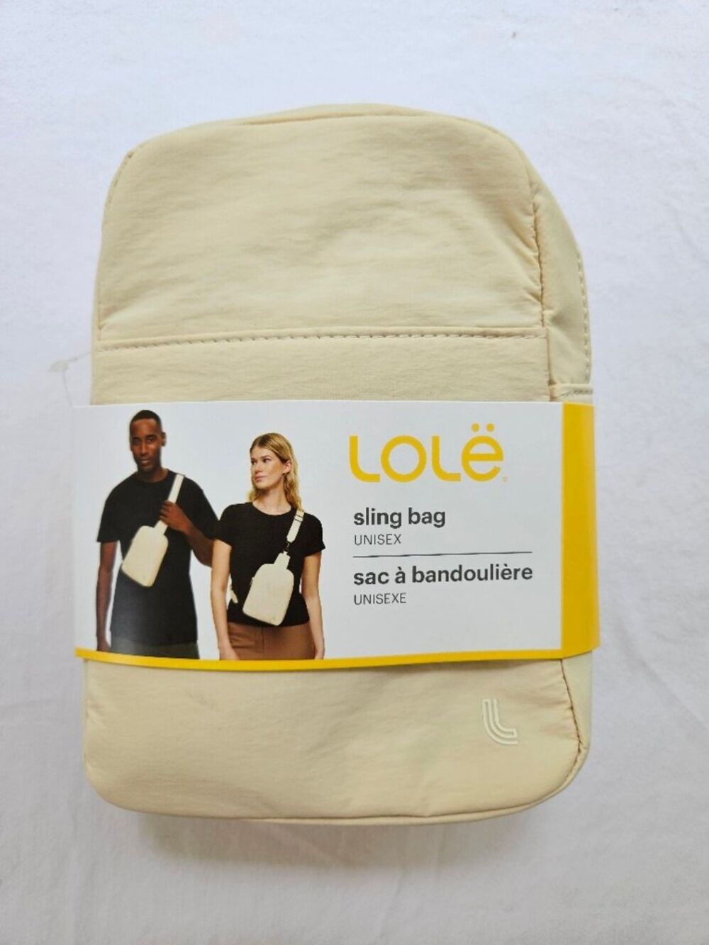 Lolë Unisex Sling Bag - Beige, NWT Crossbody